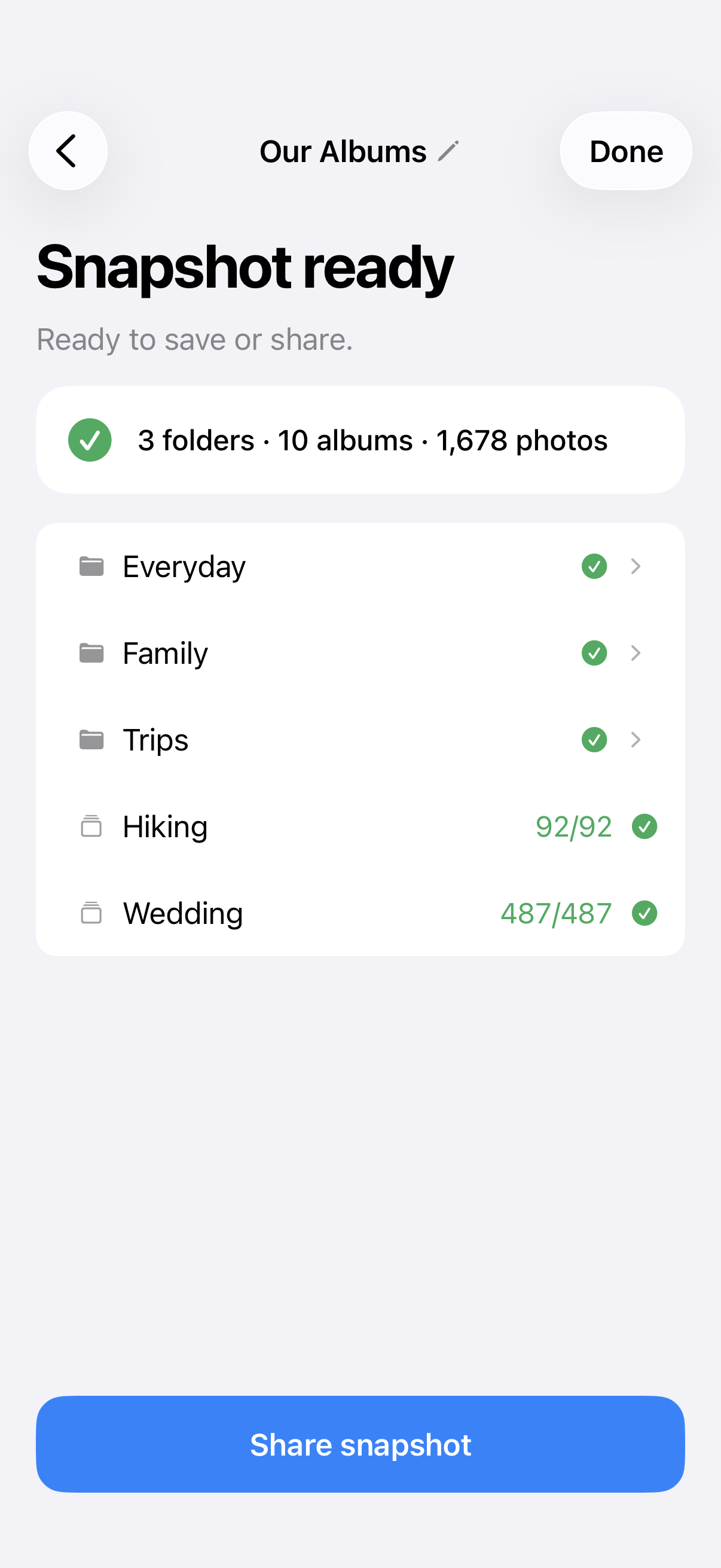 An exported AlbumBlueprint snapshot file ready to share via AirDrop, Messages, or Files.